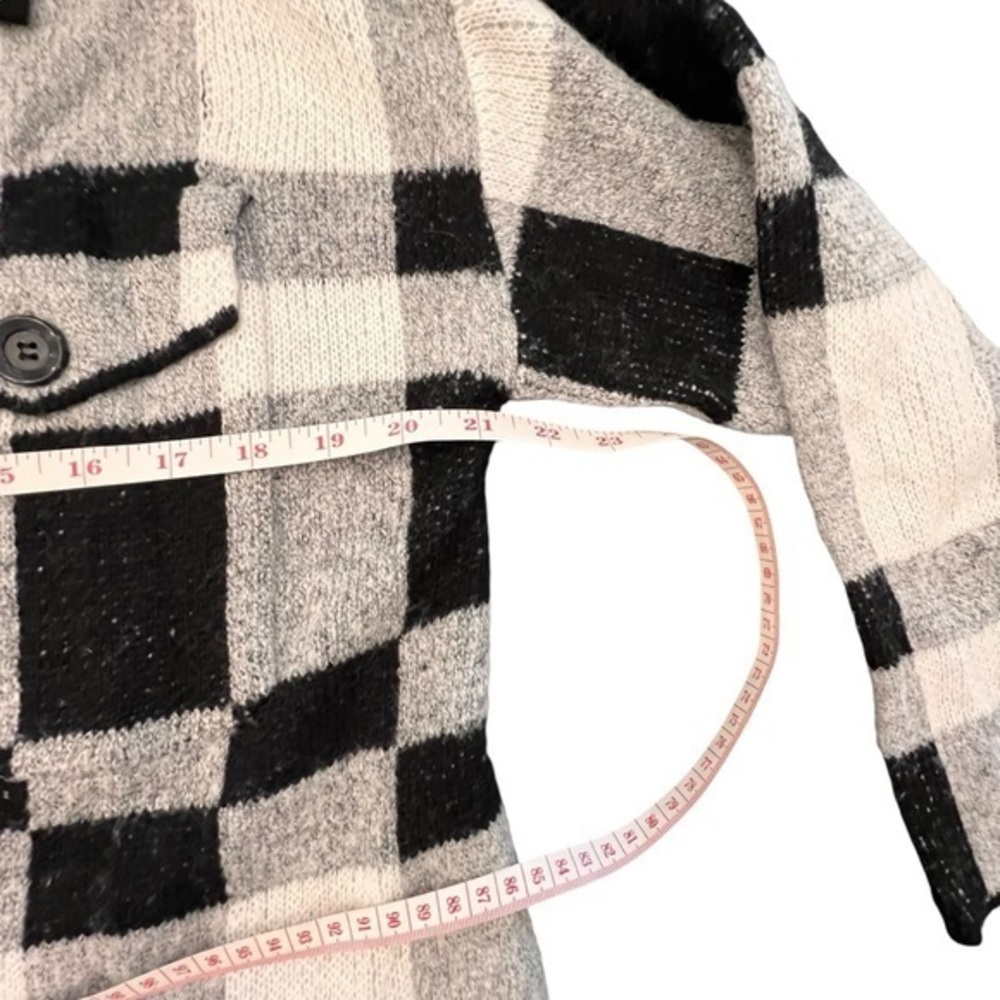 Buffalo Plaid Open Long Cardigan Sweater Black White Boho Cowgirl‎ Long Sleeve - Picture 12 of 14